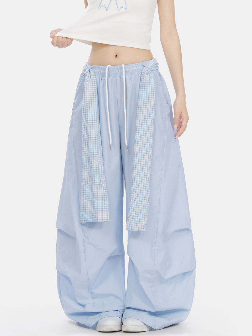 SoftEarth - Women's Plaid Panel Belt Straight-Leg Pants